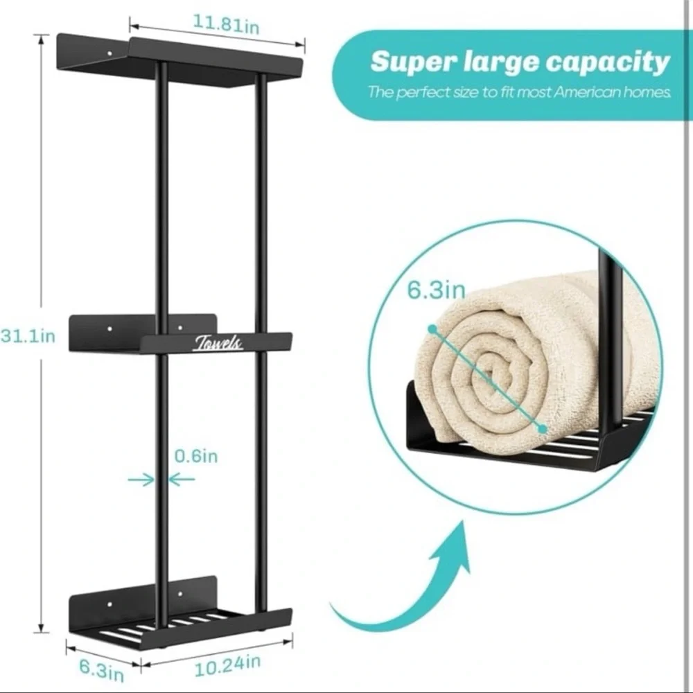 Towel Racks for Bathroom - Bathroom Towel Storage Rack Wall Mounted, Black Wall